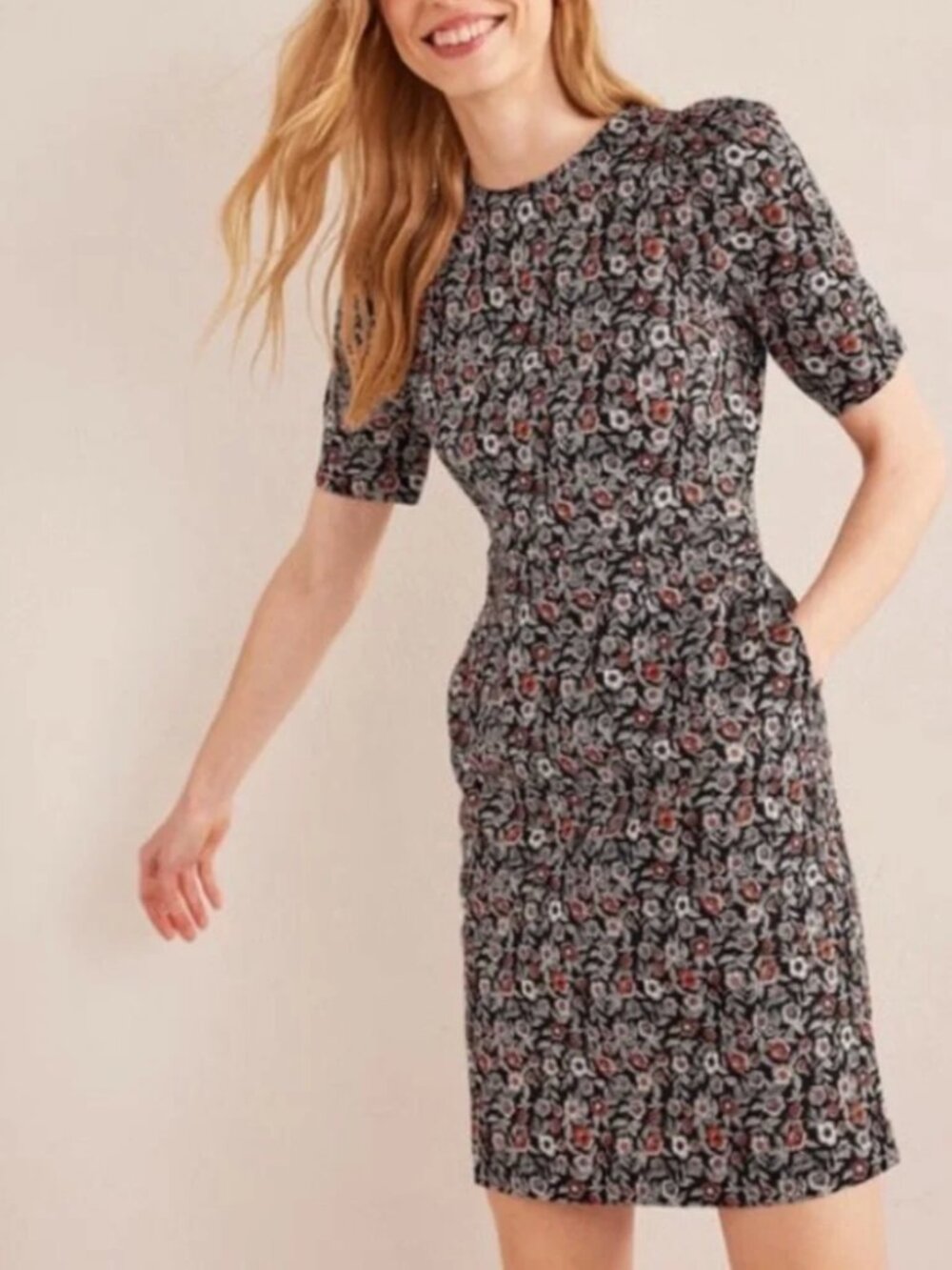 Boden Zoe Jersey Dress Floral with pockets Size 6R